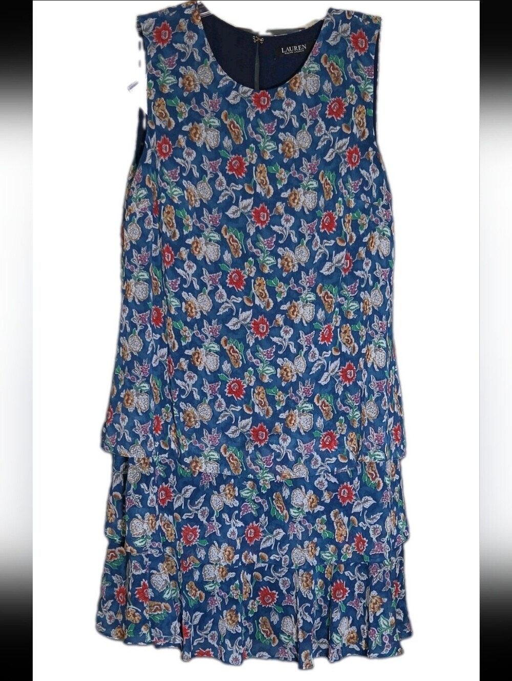Lauren Ralph Lauren Blue Floral Tiered Sleeveless Dress - Picture 1 of 4